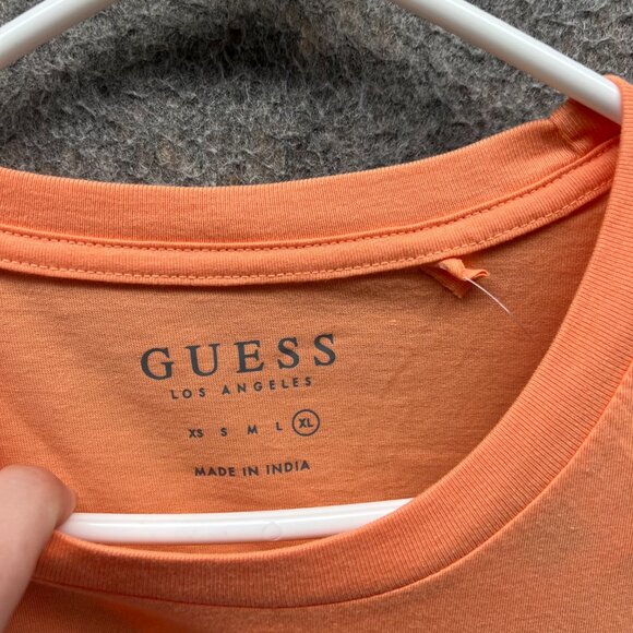 Guess Shirt Mens XL Orange Crewneck Spell Out Logo Cotton Extra Large Tee New - Picture 4 of 11